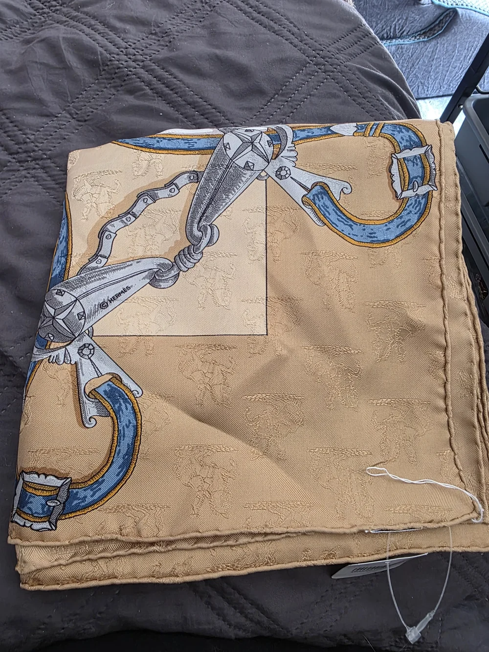 Hermès L'Instruction du Roy Silk Scarf 90 Henri d'Origny Equestrian Gold